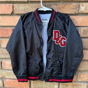 DOLCE & GABBANA Jacket Junior Cotton Black Logo Patch Full Zip 158-164cm